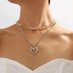 Crystal & Cubic Zirconia Heart Layered Pendant Necklace