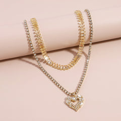 Crystal & Cubic Zirconia Heart Layered Pendant Necklace
