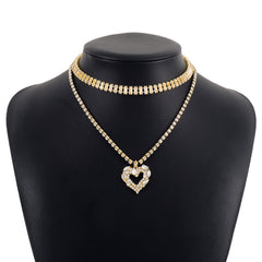 Crystal & Cubic Zirconia Heart Layered Pendant Necklace