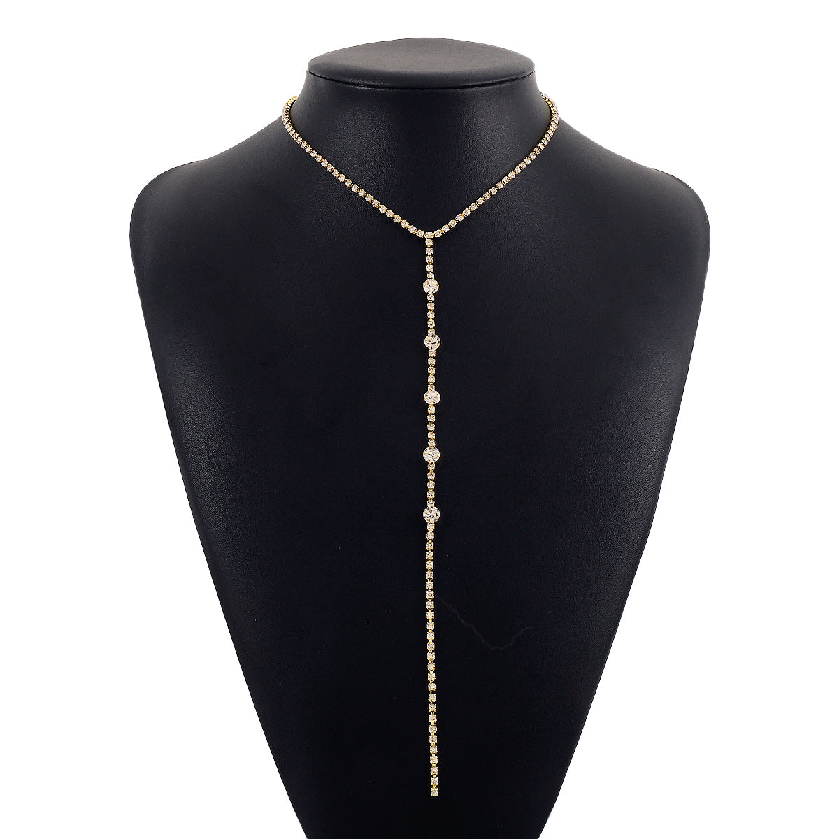 Cubic Zirconia and 18K Gold-Plated Lariat Necklace, gold pendant necklace for women, dainty minimalist design, styled look