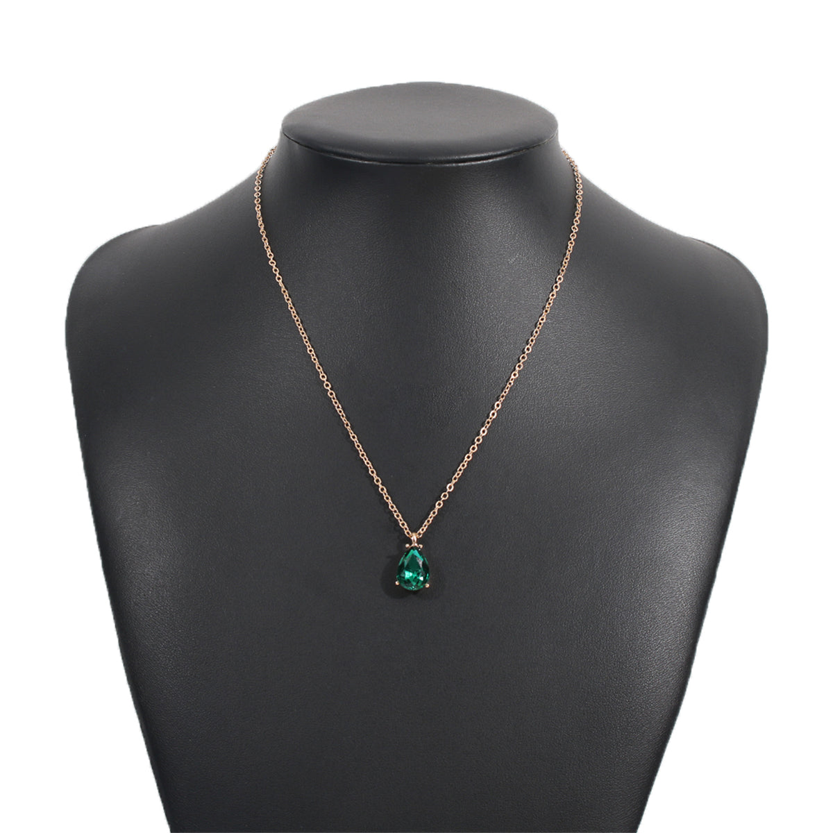 Green Crystal and 18K Gold-Plated Teardrop Pendant Necklace, gold pendant necklace for women, styled look