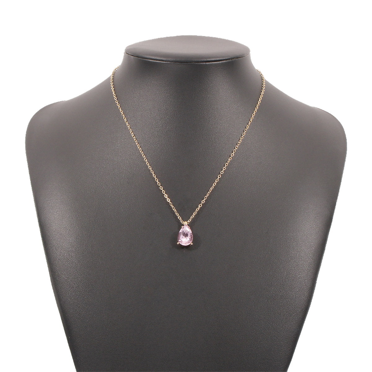 Pink Crystal and 18K Gold-Plated Teardrop Pendant Necklace, gold pendant necklace for women, styled look