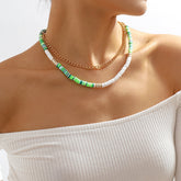 Green Polymer Clay & 18K Gold-Plated Layered Necklace