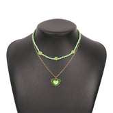 Green Howlite & Enamel 18K Gold-Plated Mum Chain Heart Pendant Necklace Set