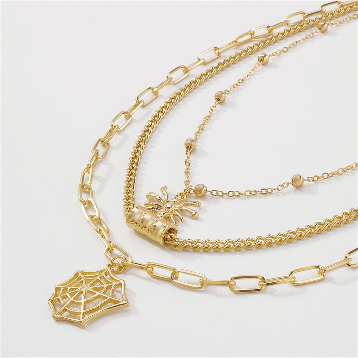 18K Gold-Plated Spider Cobweb Layered Pendant Necklace, gold pendant necklace for women, everyday style, styled look