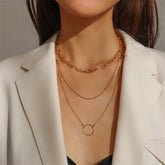 18K Gold-Plated Hoop Pendant Layered Necklace
