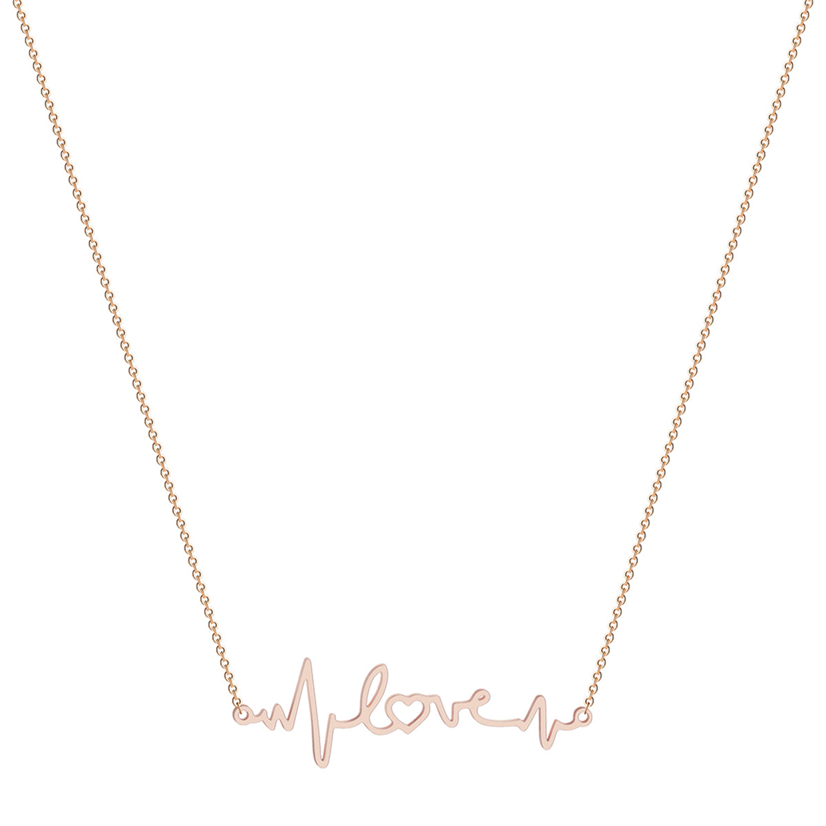 18K Rose Gold-Plated Heartbeat Pendant Necklace, rose gold pendant necklace for women, vintage-inspired design, side view