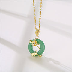 Green Jade & Cubic Zirconia Flower Pendant Necklace