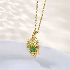 Green Jade & Cubic Zirconia Leaf Pendant Necklace