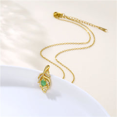 Green Jade & Cubic Zirconia Leaf Pendant Necklace