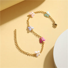 Pink Acrylic & 18K Gold-Plated Butterfly Station Bracelet