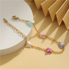Pink Acrylic & 18K Gold-Plated Butterfly Station Bracelet