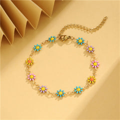 Blue Multicolor Enamel & 18K Gold-Plated Mum Station Bracelet