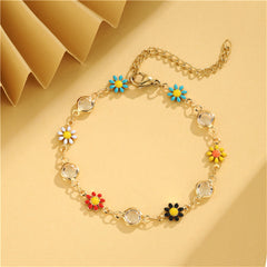 Clear Crystal & Multicolor Enamel 18K Gold-Plated Mum Station Bracelet