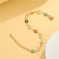 Clear Crystal & Multicolor Enamel 18K Gold-Plated Mum Station Bracelet