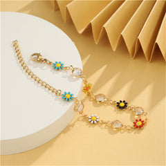 Clear Crystal & Multicolor Enamel 18K Gold-Plated Mum Station Bracelet