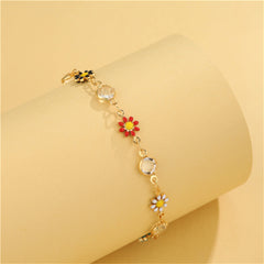 Clear Crystal & Multicolor Enamel 18K Gold-Plated Mum Station Bracelet