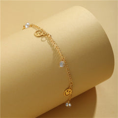 Clear Cubic Zirconia & 18K Gold-Plated Smiley Station Bracelet