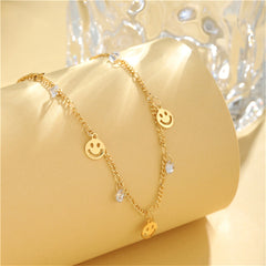 Clear Cubic Zirconia & 18K Gold-Plated Smiley Station Bracelet