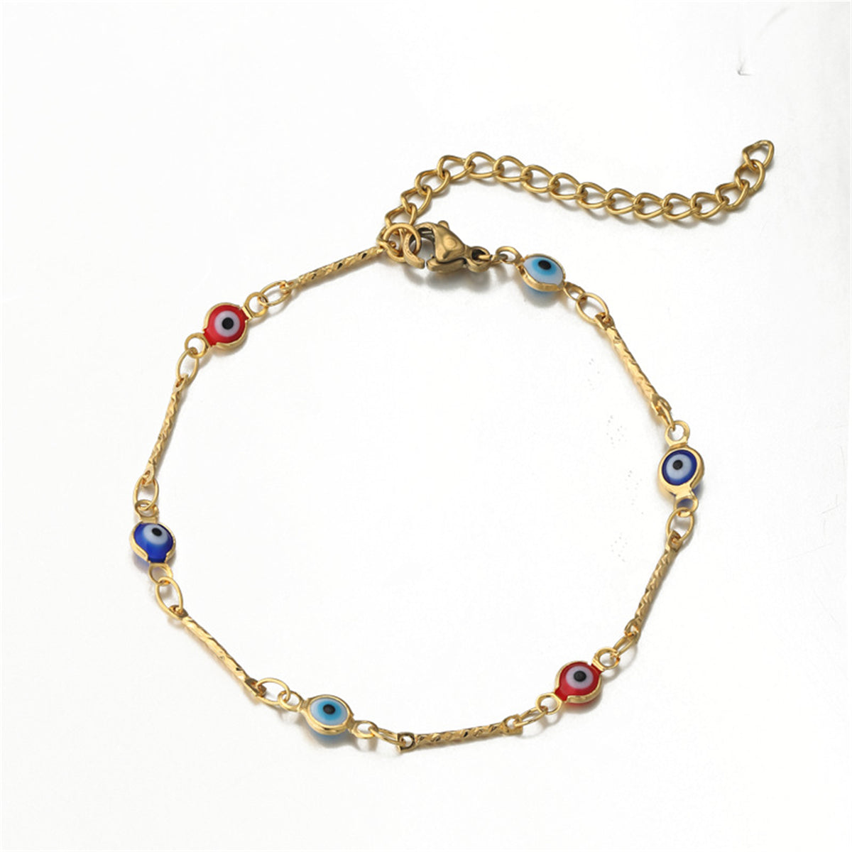 Navy Multicolor Acrylic and 18K Gold-Plated Eye Station Bracelet, gold bracelet for women, everyday style, styled look