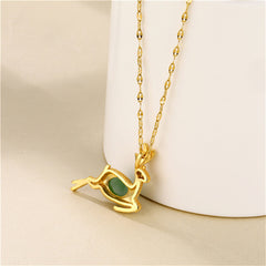 Green Jade & Cubic Zirconia Reindeer Pendant Necklace