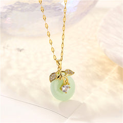 Jade & Cubic Zirconia 18K Gold-Plated Botanical Pendant Necklace