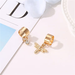 Clear Cubic Zirconia & 18K Gold-Plated Bee Charm Two-Piece Ear Cuff Set