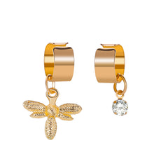 Clear Cubic Zirconia & 18K Gold-Plated Bee Charm Two-Piece Ear Cuff Set