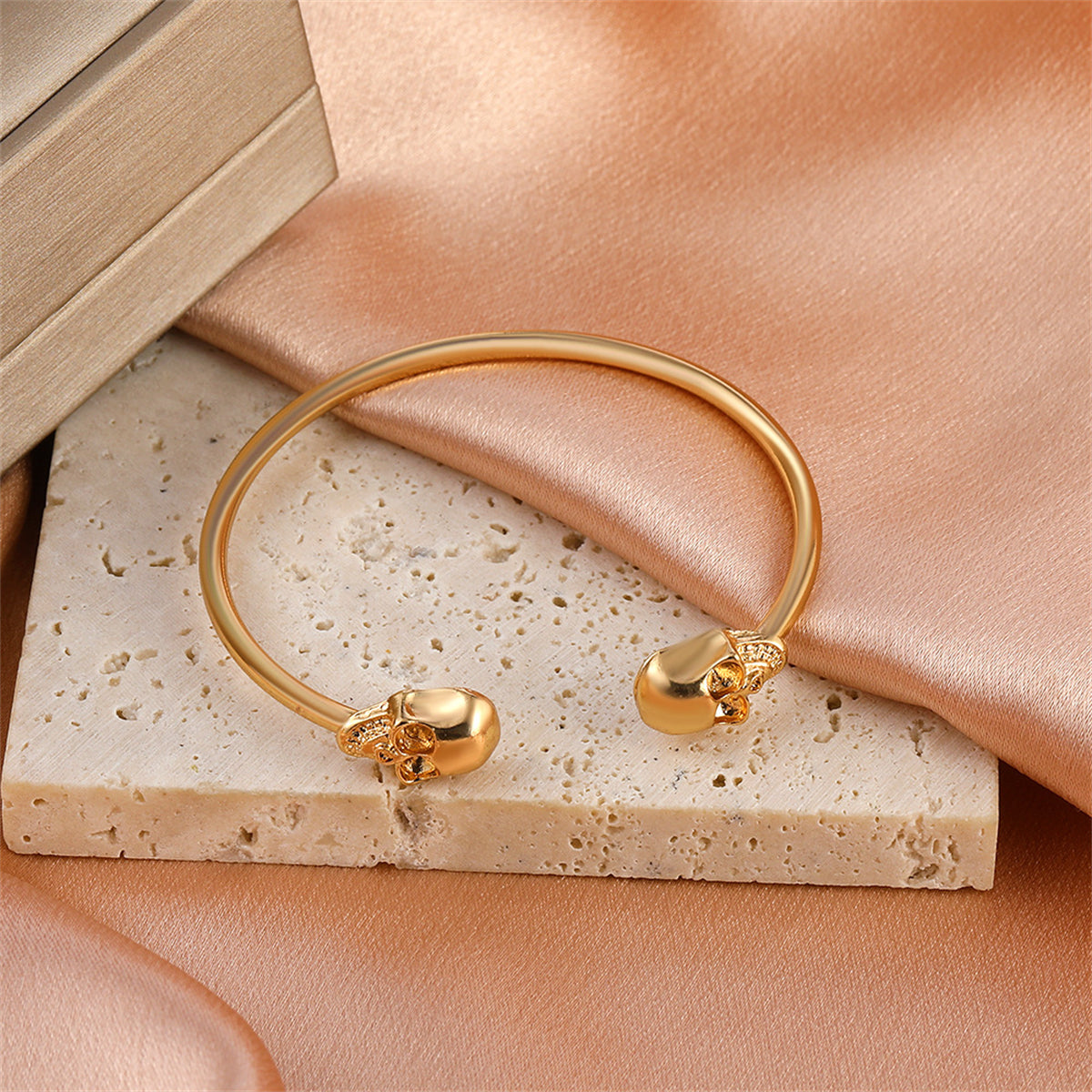 18K Gold-Plated Skull Cuff, gold bracelet for women, elegant gift for her, lifestyle look