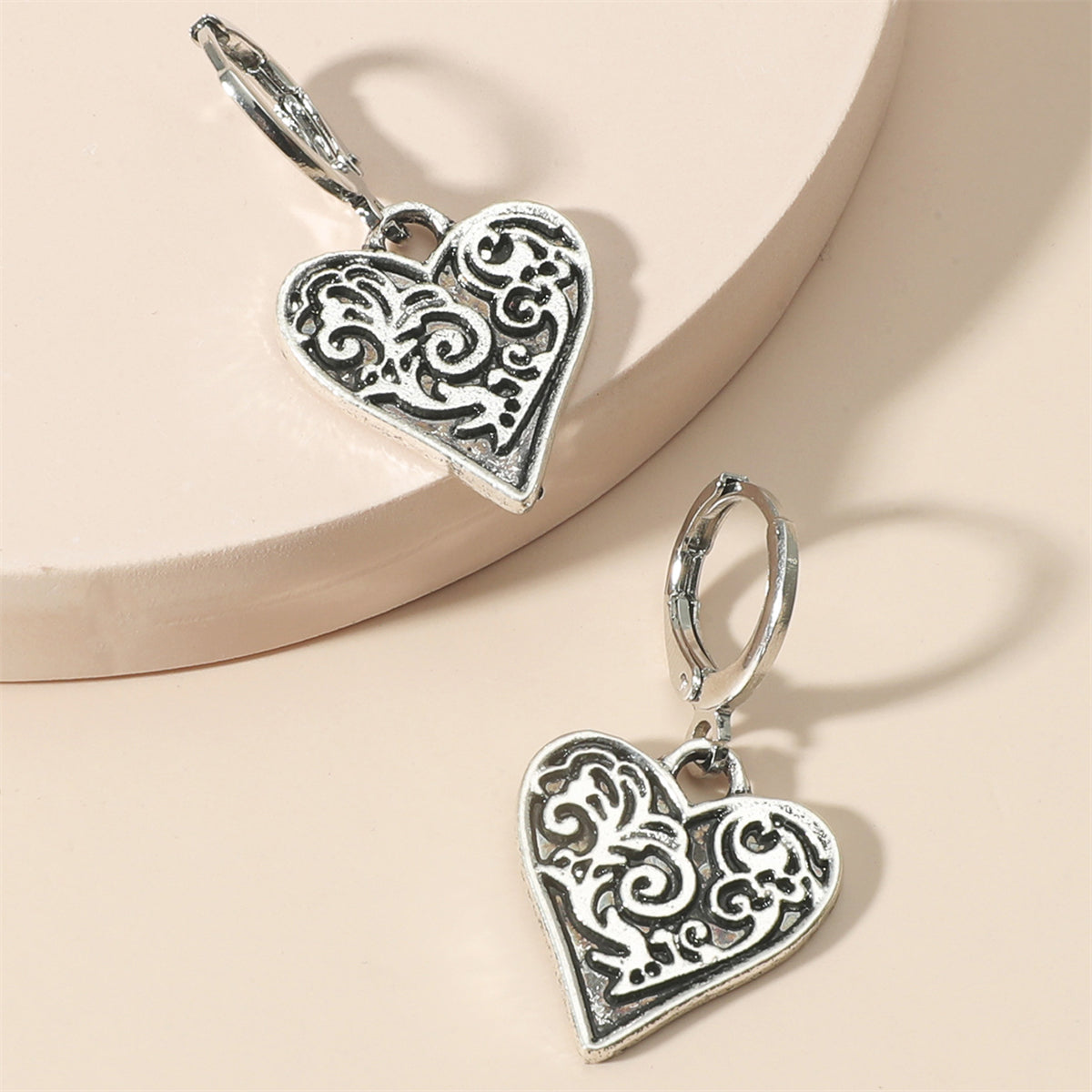 Silver-Plated Filigree Heart Huggie Earrings and Pendant Necklace, silver huggie earrings, everyday style, styled look