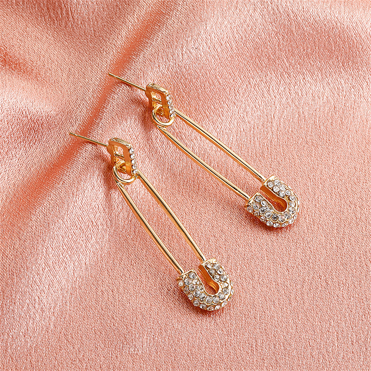 Cubic Zirconia and 18K Gold-Plated Pin Drop Earrings, gold drop earrings for women, dainty minimalist design, styled look