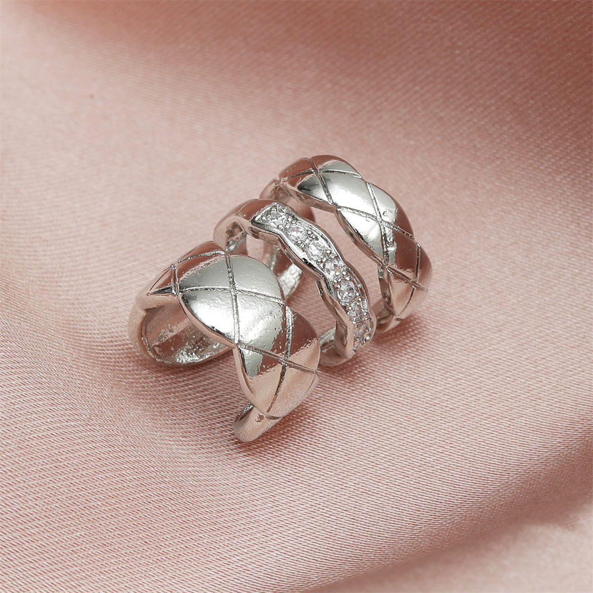 Cubic Zirconia and Silver-Plated Rhombus-Cut Layered Ear Cuff, silver stud earrings for women, lifestyle look