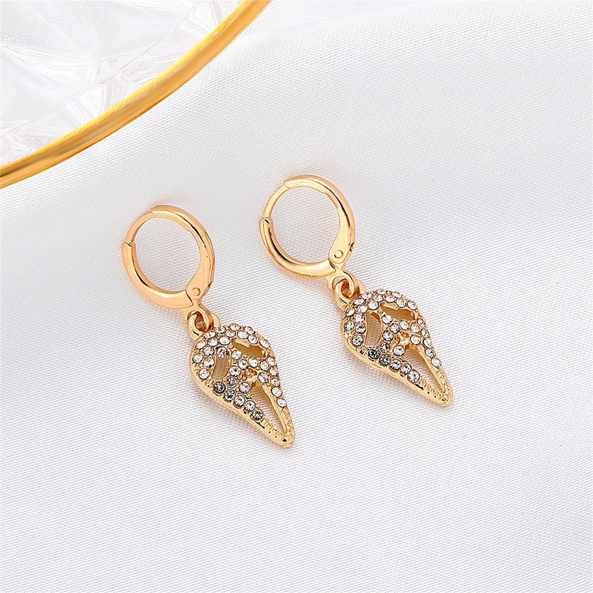 Cubic Zirconia and 18K Gold-Plated Screaming Ghost Drop Earrings, gold huggie earrings, everyday style, styled look