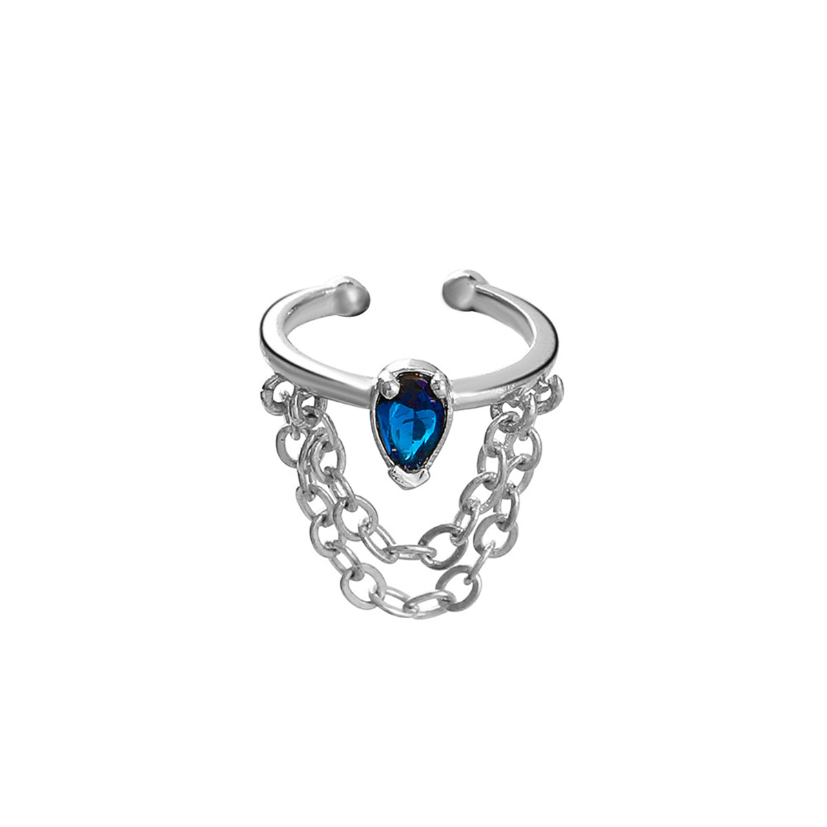 Blue Crystal and Silver-Plated Drop Layered Chain Ear Cuff, silver drop earrings for women, side view