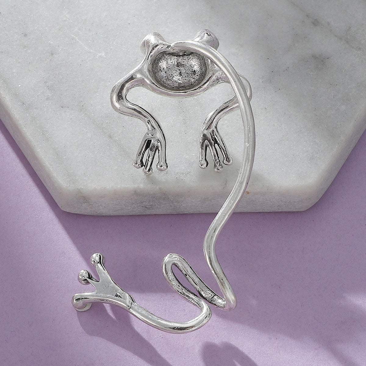 Silver-Plated Frog Ear Cuff, silver stud earrings for women, elegant gift for her, styled look