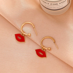 Red Enamel & 18K Gold-Plated Lips Huggie Earrings