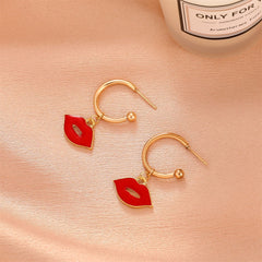 Red Enamel & 18K Gold-Plated Lips Huggie Earrings
