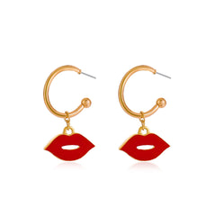 Red Enamel & 18K Gold-Plated Lips Huggie Earrings