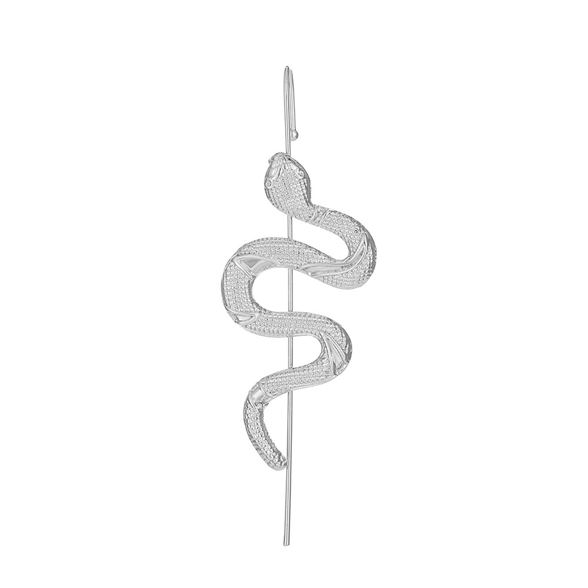 Silver-Plated Snake Ear Cuff, silver stud earrings for women, elegant gift for her, front view