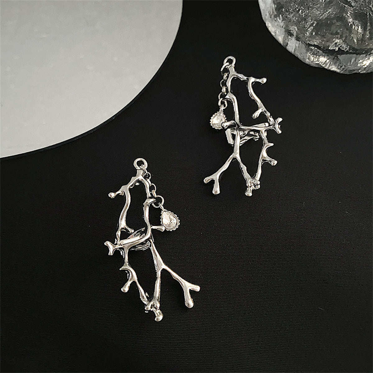 Clear Crystal and Silver-Plated Branch Drop Ear Cuff - Set Of Two, silver drop earrings for women, lifestyle look