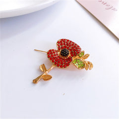 Red Cubic Zirconia & 18K Gold-Plated Apple Brooch