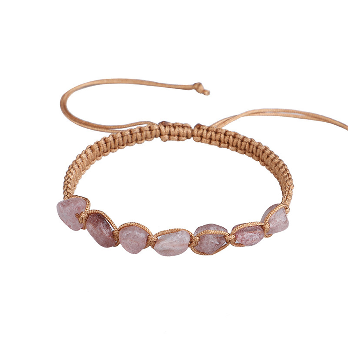 Rose Quartz and Brown Adjustable Bracelet, bracelet for women, vintage-inspired design, side view