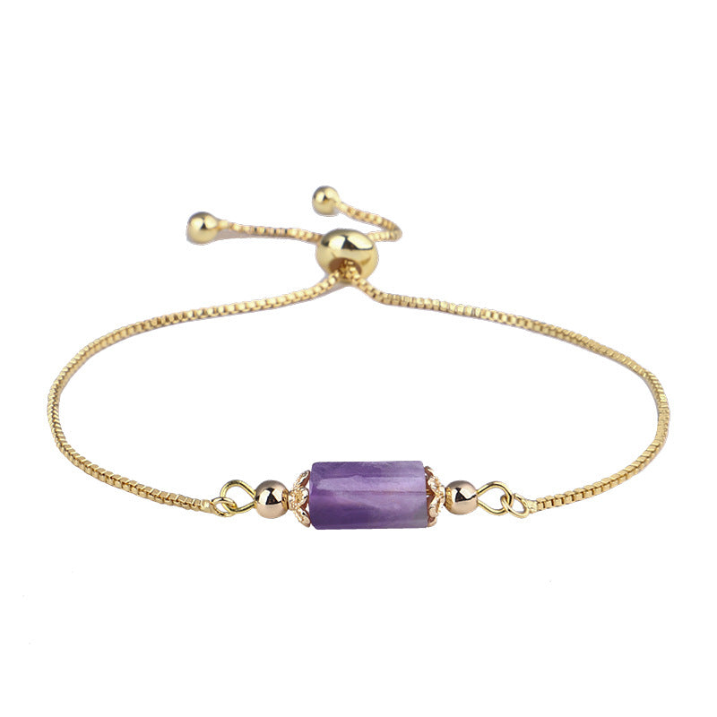 Purple Quartz and 18K Gold-Plated Prism Charm Adjustable Bracelet, gold bracelet for women, elegant gift for her, side view