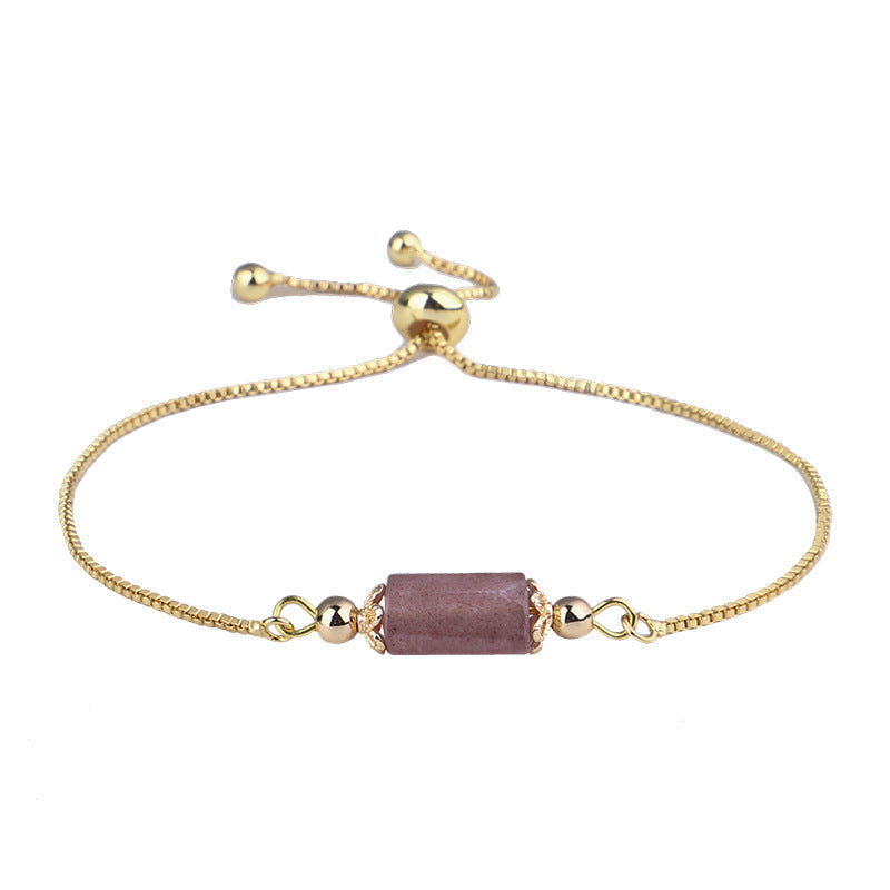Strawberry Quartz and 18K Gold-Plated Prism Charm Adjustable Bracelet, gold bracelet for women, front view