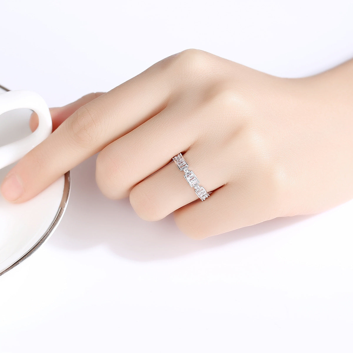 Crystal and Cubic Zirconia Thin Band Ring, statement rings for women, dainty minimalist design, lifestyle look