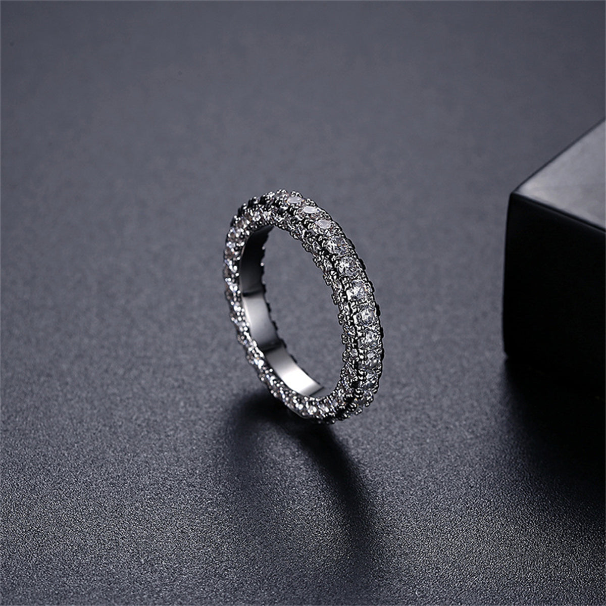 Cubic Zirconia and Silver-Plated Band, silver statement rings for women, elegant gift for her, front view