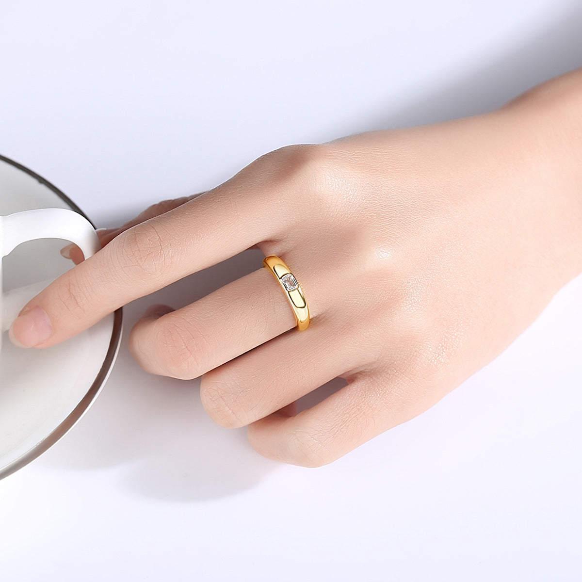 Crystal and 18K Gold-Plated Radiant-Cut Open Ring, gold statement rings for women, vintage-inspired design, lifestyle look