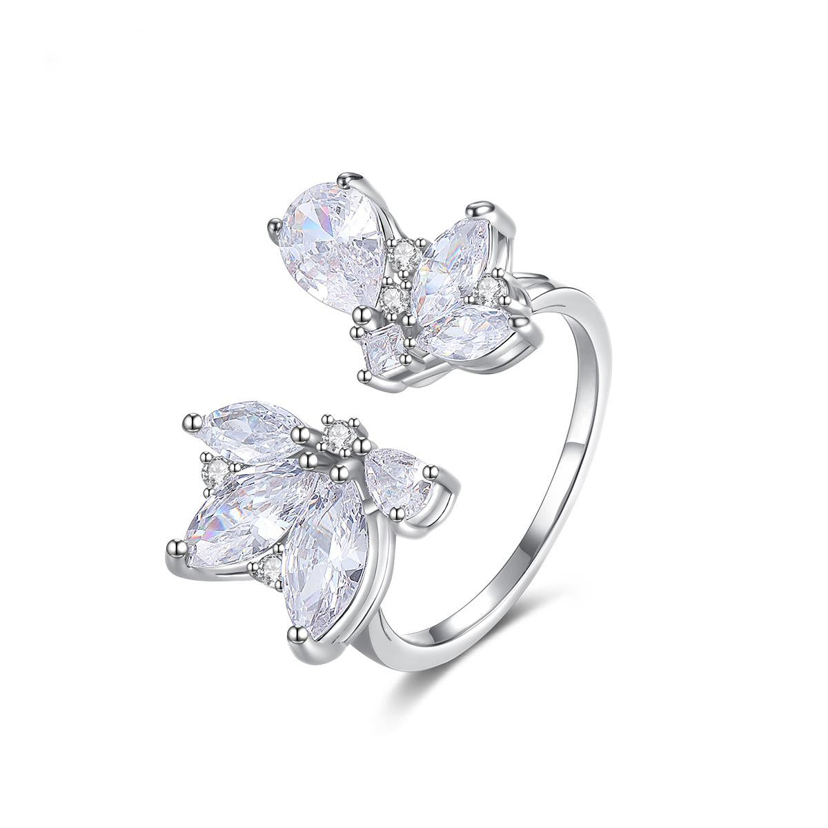 Crystal and Cubic Zirconia Marquise-Cut Open Ring, statement rings for women, dainty minimalist design, lifestyle look