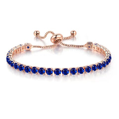Navy Cubic Zirconia & 18K Rose Gold-Plated Adjustable Link Bracelet