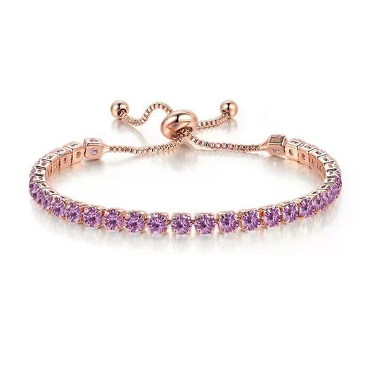Purple Cubic Zirconia & 18K Rose Gold-Plated Adjustable Link Bracelet